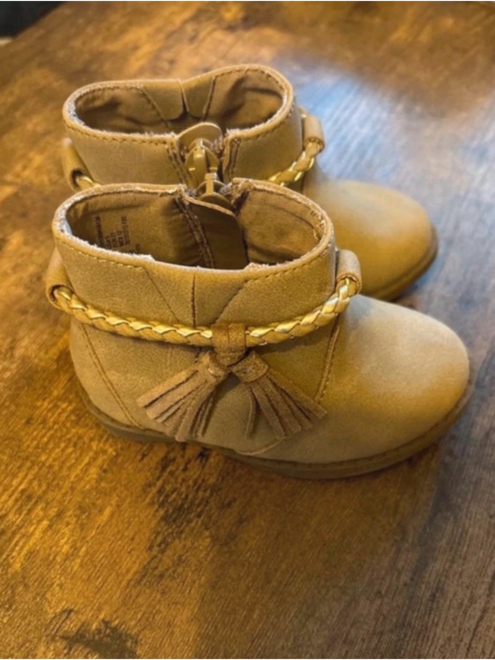 wonder nation Tan Braided Tassel Ankle Boots for Kids
